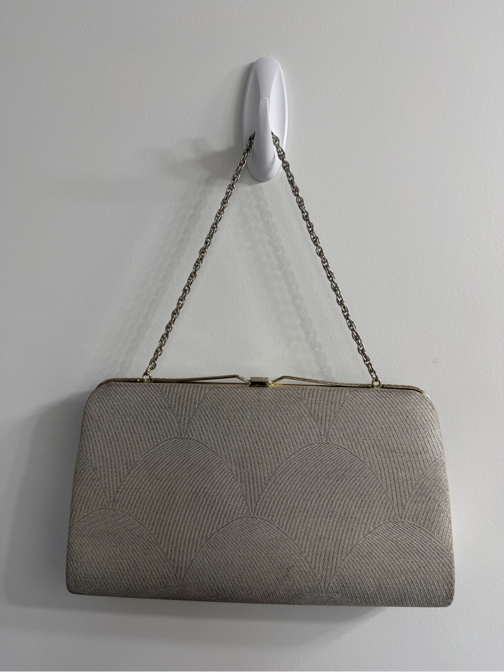 Elegant Neutral Textured Evening Clutch with Chain